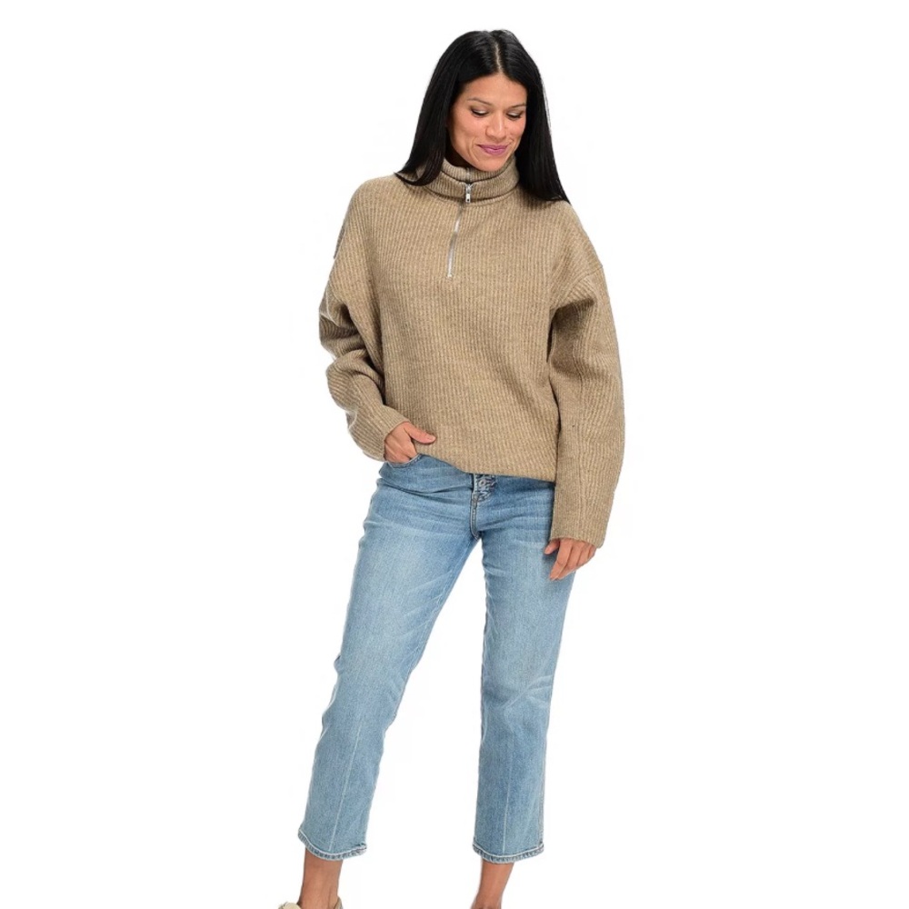 Women’s‎ Theo & Spence Taupe Rib Knit Quarter Zip Collared Pullover